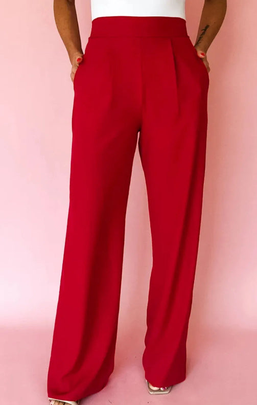 Black Pleated Detail Pull On High Elastic Waist Loose Straight Pants