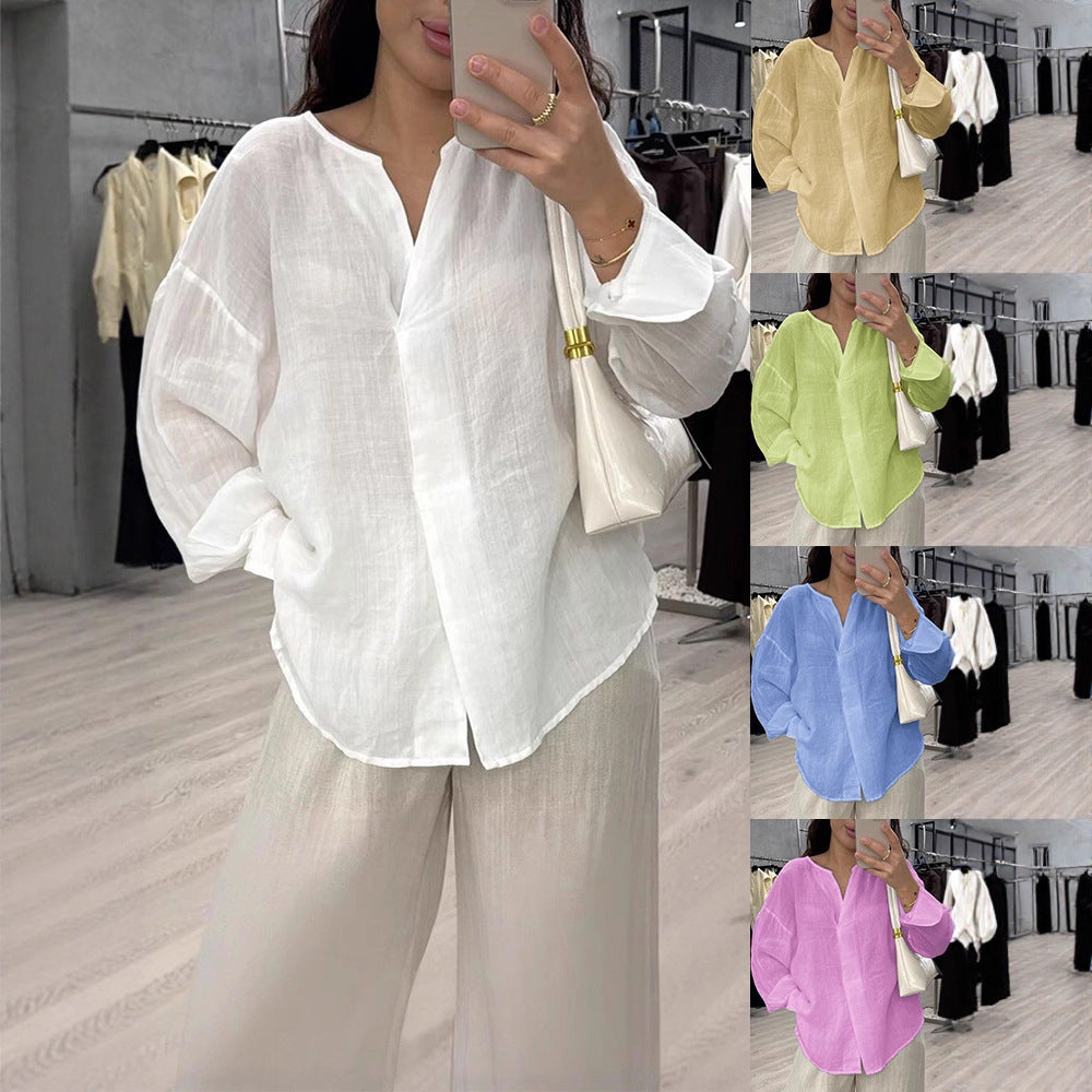 Casual Long Sleeve V-neck Regular Multicolor Women's Tops Blouse
