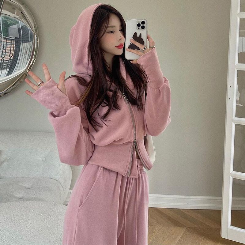 Casual Sports Suit Hooded Sweatshirt Wide-leg Pants