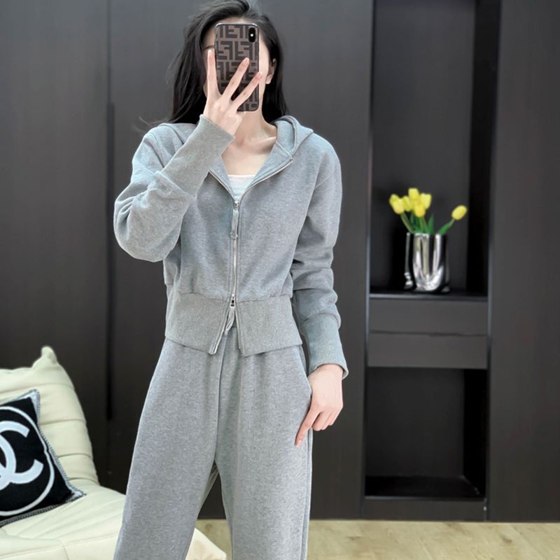 Casual Sports Suit Hooded Sweatshirt Wide-leg Pants