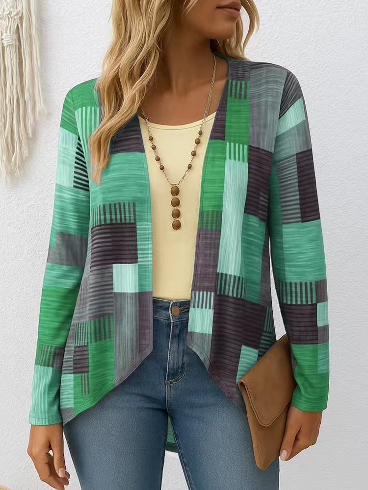 Casual Round Neck Long Sleeve Cardigan Digital Printing Women's Top T-shirt