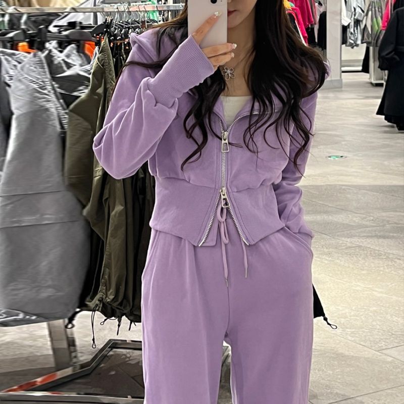 Casual Sports Suit Hooded Sweatshirt Wide-leg Pants
